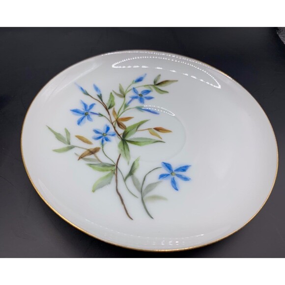 Vintage J P Limoges France Teacup Saucer Gold Trim Blue Flowers Replacement - Picture 8 of 8